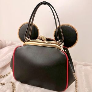 Coach Keith X Haring Disney Mickey Mouse Red Black Kisslock Leather Bag